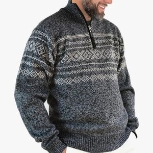 Men's 1/4 Zip Sweater Grey Fleece Lined Winter Pullover
